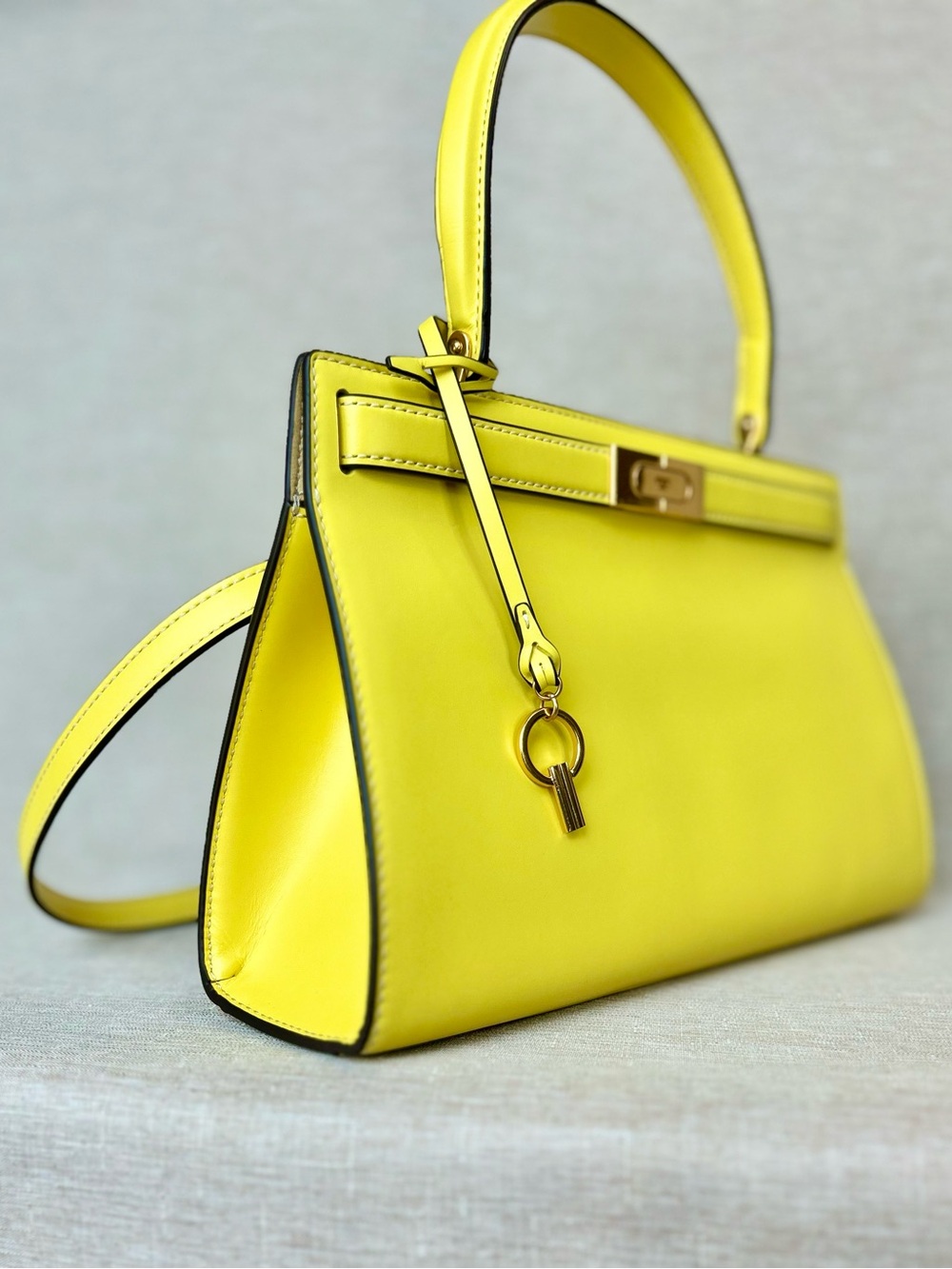 Tory Burch Lee Radziwill Electric Yellow Leather Satchel - Picture 3 of 16